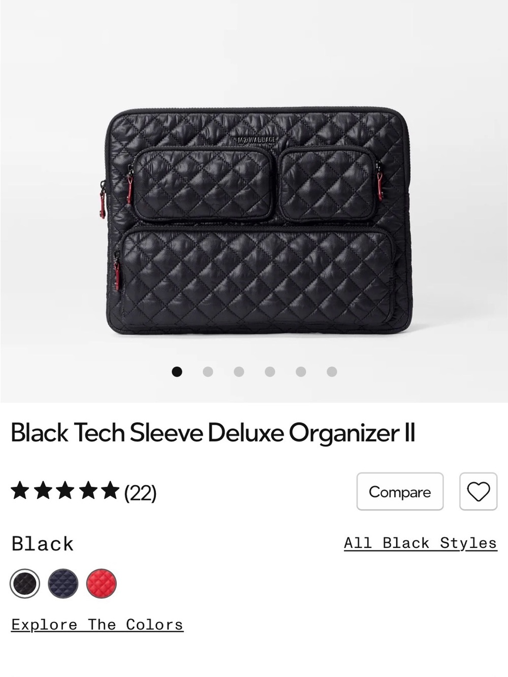 MZ Wallace Black Quilted Tech Sleeve